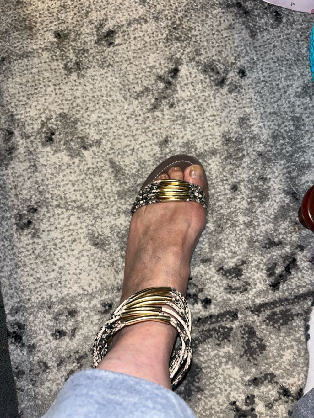 TORY BURCH MIGNON BRAIDED BROWN SNAKESKIN ANKLE STRAP SANDALS WITH GOLD ACCENTS - Picture 5 of 7